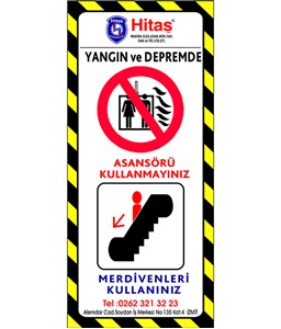 yangın ve deprem anında asansörü kullanmayın etiketi, yangın ve deprem anında asansörü kullanmayın etiketi